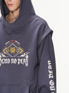 BLINDNOPLAN Faux Two Piece Graphic Hoodie in Navy Blue - Detail