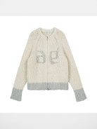 Simple Project Color Block Wool Blend Zip Cardigan in Beige