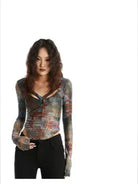 THELIGHT OFFICIAL Oil Print Mesh Maxi Cardigan in Brown - On Model