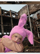 CFIERCE Plush Bunny Scarf Hat in Pink - On Model