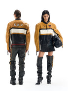 BLINDNOPLAN Color Block Faux Leather Moto Jacket in Beige - On Mixed Models