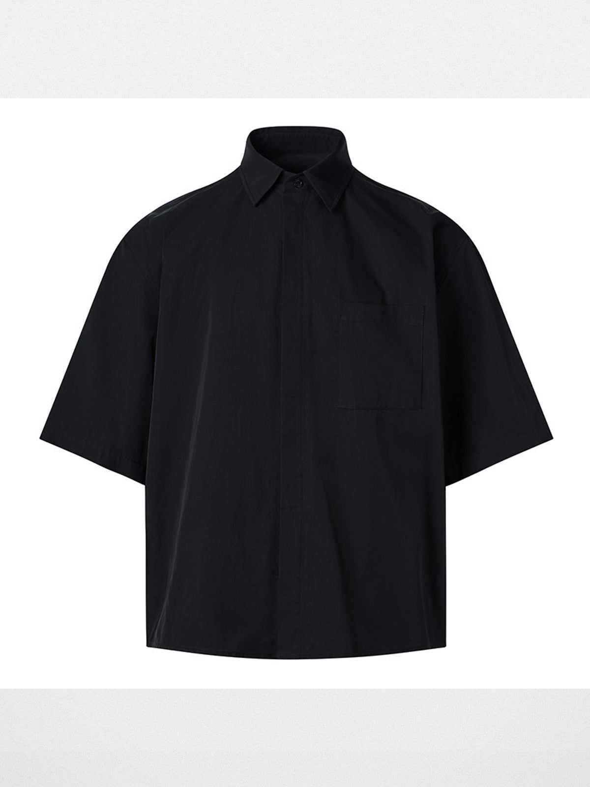 ROYA Silk Blend Hidden Placket Shirt in Black