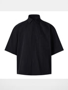 ROYA Silk Blend Hidden Placket Shirt in Black