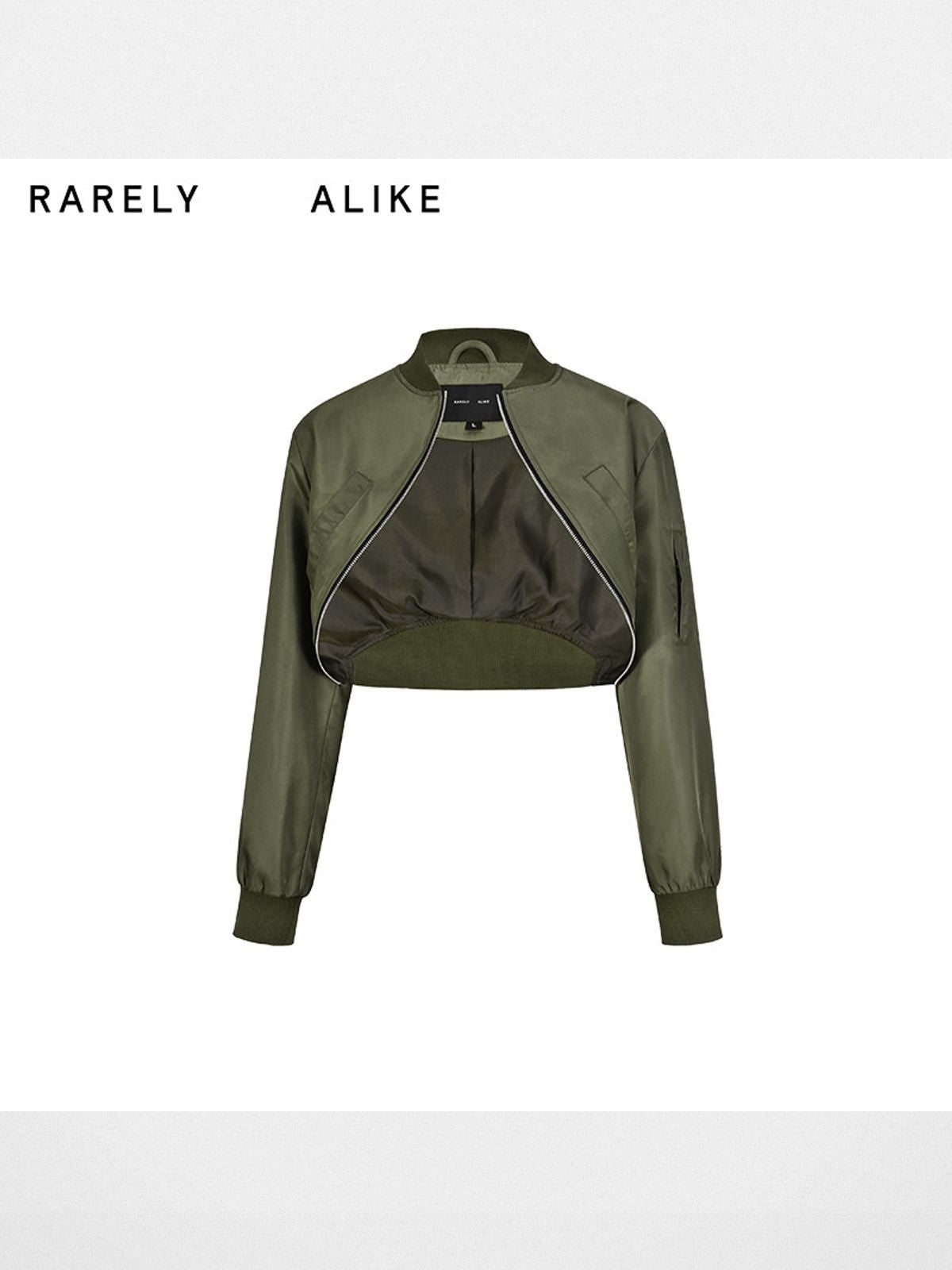 RARELY ALIKE Curved Hem Cropped Bomber in Olive