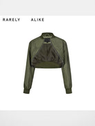 RARELY ALIKE Curved Hem Cropped Bomber in Olive