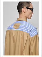 NANS Contrast Panel Oversized Cotton Shirt in Beige
