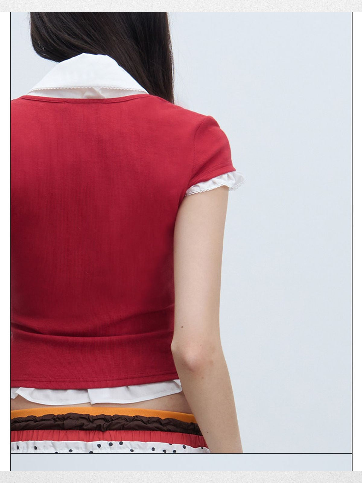 RARELY ALIKE Cup Neck Fitted T Shirt in Red - On Model