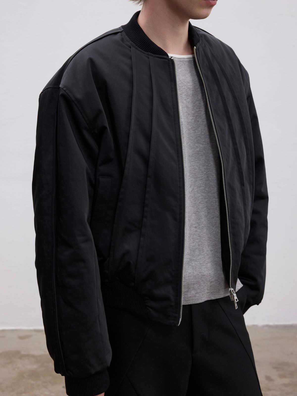 AFterTaste High Density Nylon Split Panel Bomber in Black - On Model