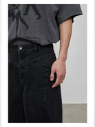 NANS 13oz Diagonal Seam Straight Jeans in Black - Detail