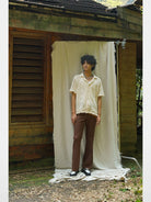 Retro 21 Fringed Lace Knit Cuban Collar Shirt in White - On Male Model