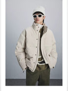 NANS Corduroy Down Puffer Jacket in White - On Model