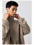 Simple Project Cloud Feel Half Zip Sweatshirt in Beige - On Model