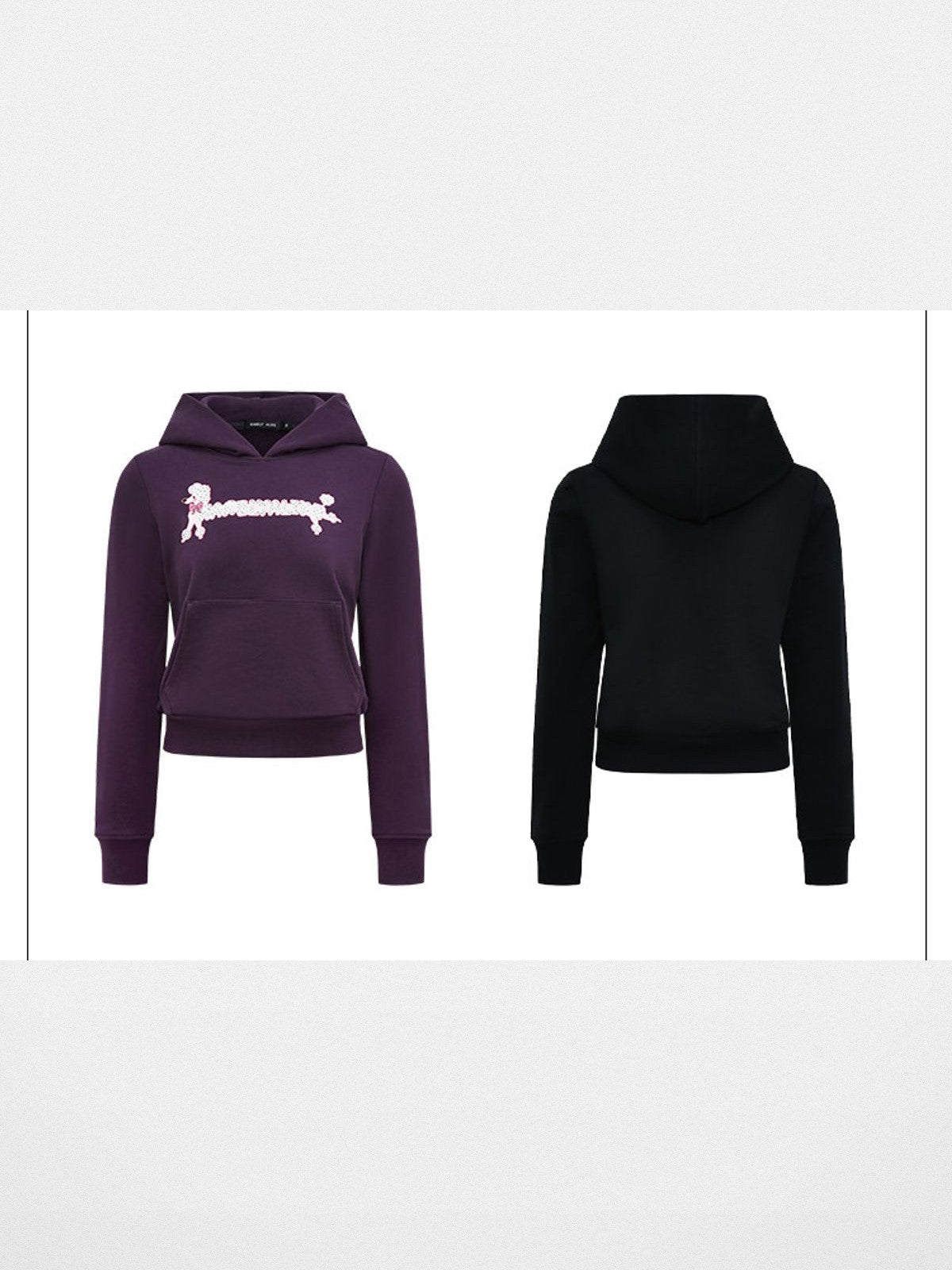 RARELY ALIKE Polka Dot Puppy Print Cropped Hoodie in Purple