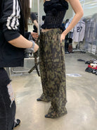 NeverSeez Quick Dry Wide Leg Trousers in Camouflage - On Female Model