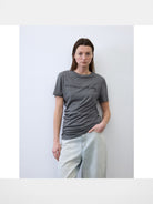 RandomPiece Silk Blend Graphic T Shirt in Gray - On Model