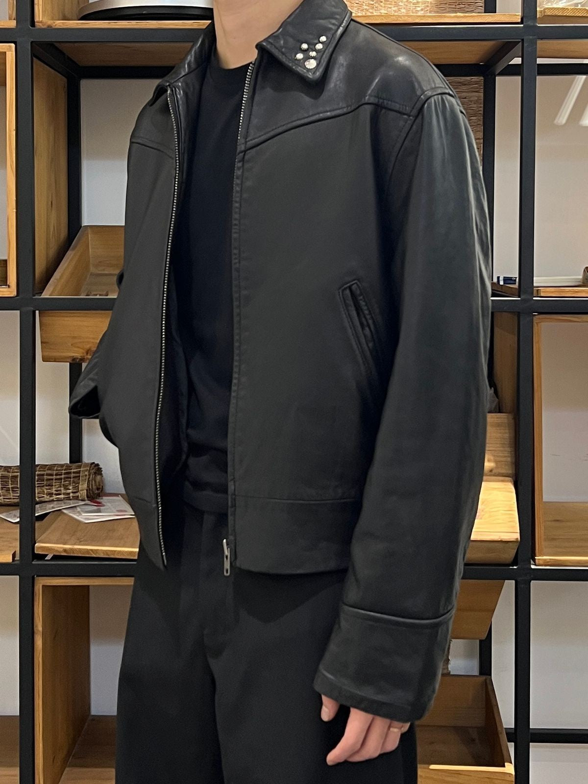 AFterTaste Studded Lambskin Leather Jacket in Black - On Model