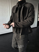 Roolrren Homme Solotex Stand Collar Tech Jacket in Black - On Model