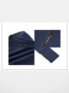 RARELY ALIKE Asymmetrical Zip Up Sweatshirt in Navy Blue - Detail