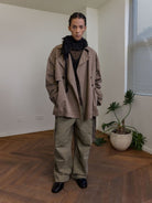 NeverSeez Washed Layered Collar Short Trench in Khaki - On Male Model