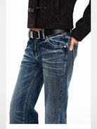 PUKI 12oz Vintage Wash Micro Flare Jeans in Navy - On Model