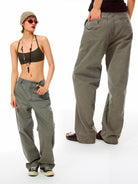 Alright Then Washed Canvas Splatter Pants in Olive - On Model