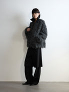 RandomPiece Shaggy Wool Blend Zip Jacket in Gray - On Model