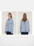 LOSTCTRL Deconstructed Tweed Jacket in Blue - On Model