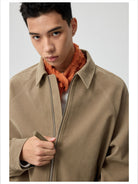 Simple Project Suede Texture Raglan Jacket in Khaki - On Male Model
