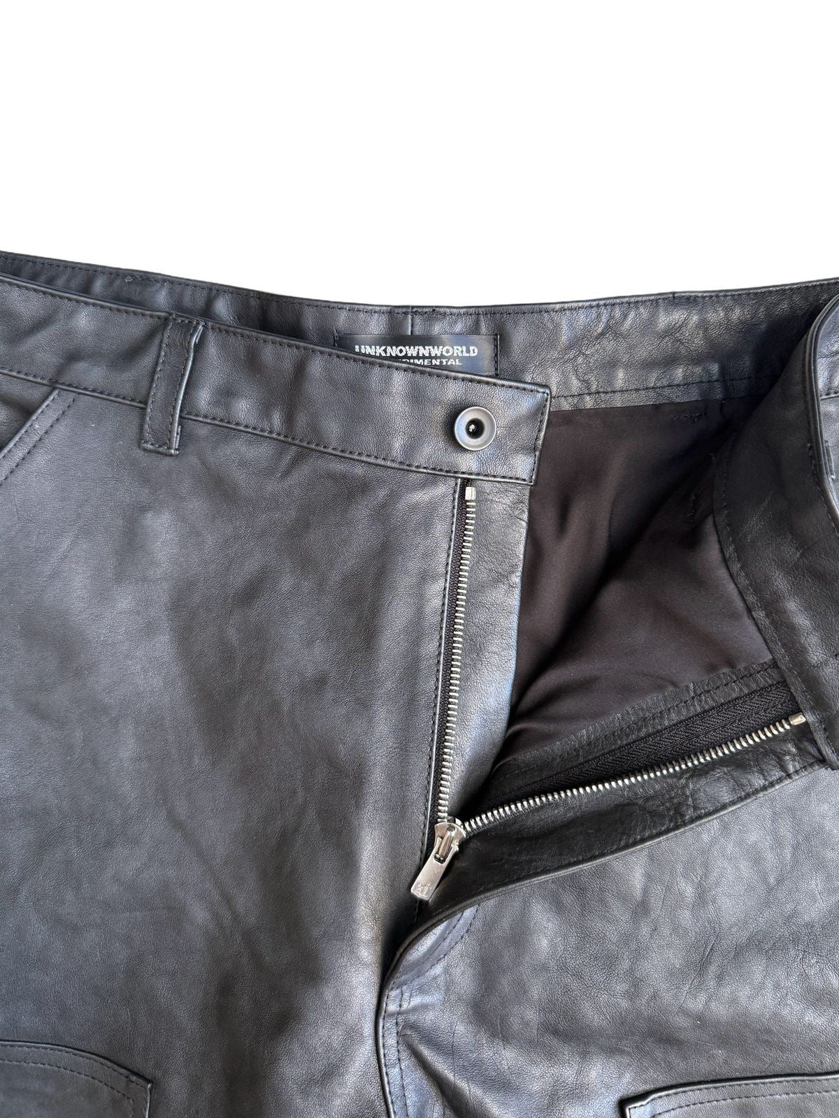 UNKNOWNWORLD Horsehide Double Knee Work Pants in Black - Detail
