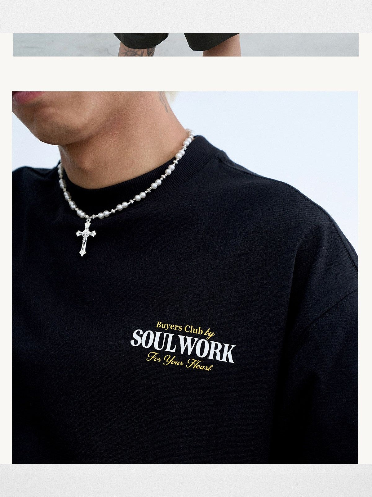 SWFI Heavyweight Cotton Logo T Shirt in Black - On Model