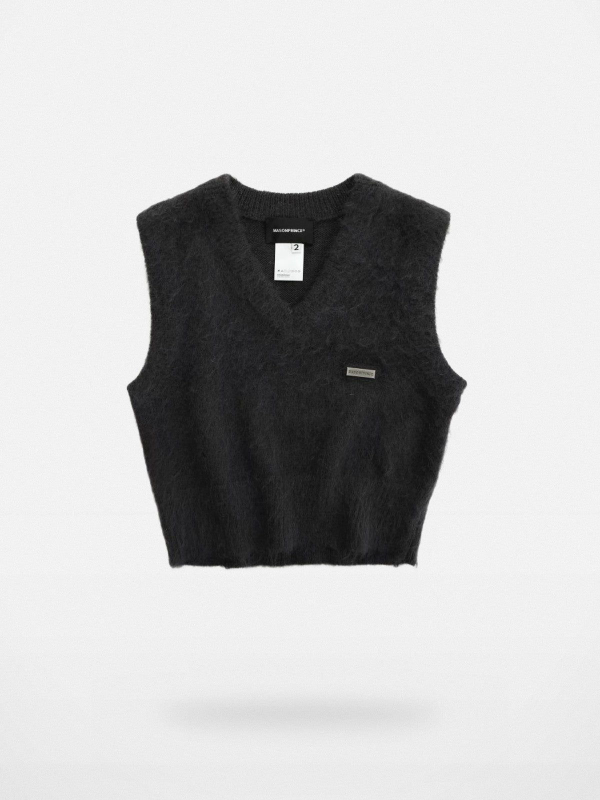 MASONPRINCE Mohair Blend V Neck Vest in Black