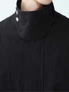 Roya Brushed Cotton Stand Collar Jacket in Black - On Model