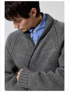 Simple Project Wool Blend Cowichan Zip Sweater in Gray - On Male Model