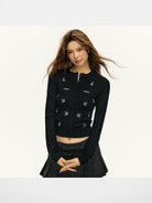 Ariseism Puppy Embroidered Knit Cardigan in Black - On Model