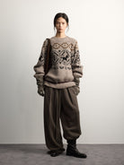 RandomPiece Wool Blend Wide Leg Sweatpants in Brown - On Model