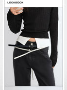 RARELY ALIKE Patent Leather Belt in Black - On Model
