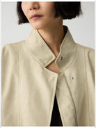 RandomPiece Elastic Hem Faux Leather Jacket in White - Detail