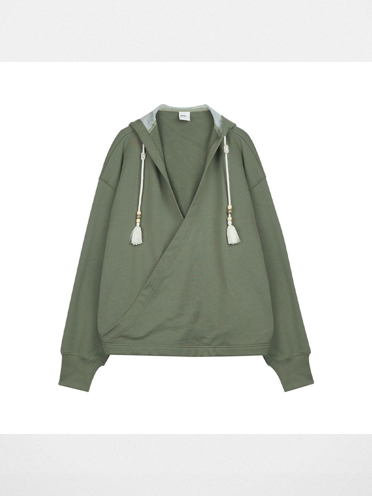 Simple Project Wrap Front Cotton Hoodie in Olive