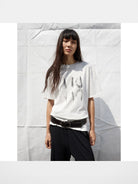 RandomPiece Shell Print High Twist Cotton T Shirt in White - On Model