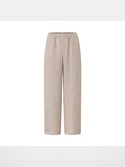 ROYA Elastic Waist Wide Leg Linen Trousers in Beige