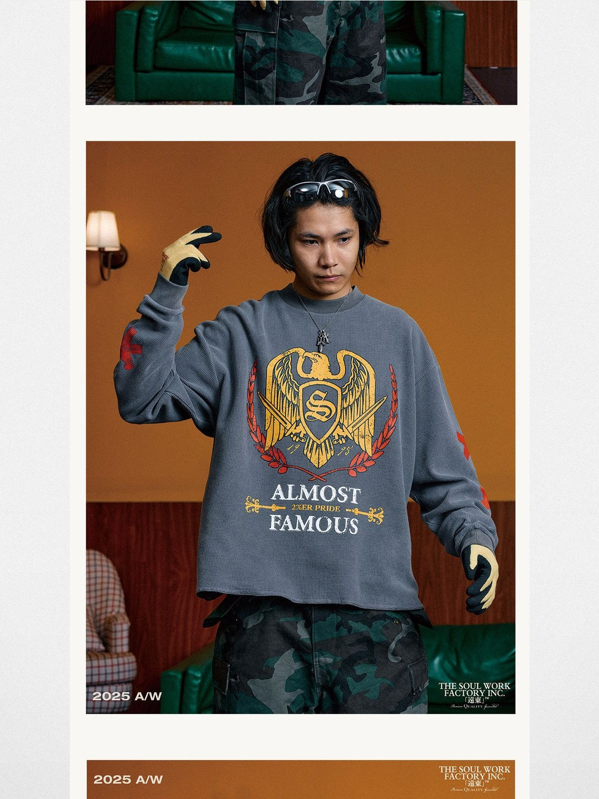 SWFI Distressed Graphic Waffle Long Sleeve in Gray - On Model