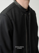 Roolrren Homme Leather Collar Wool Blend Jacket in Black - On Model