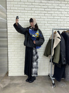 NeverSeez Asymmetric Zip Sherpa Collar Jacket in Black - On Model