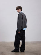 Aftertaste Cowboy Jacquard Cardigan in Gray - On Model