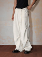MEDM Wide Leg Corduroy Parachute Pants in White - On Model