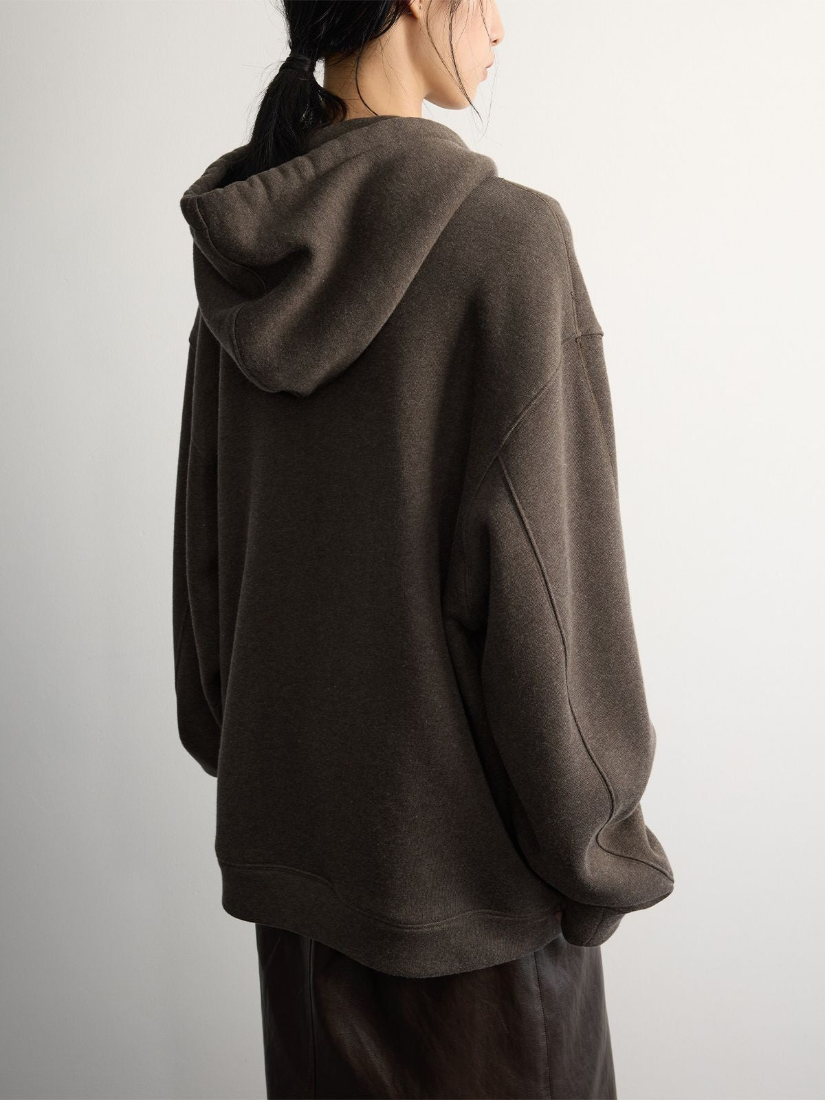 RandomPiece Fleece Lined Cotton Wool Zip Hoodie in Brown - On Model
