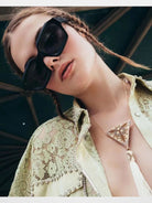 FUTURE UPDATE Chunky Geometric Sunglasses in Black - On Female Model