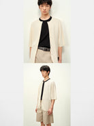 ROYA Lyocell Short Sleeve Cardigan in White - On Model