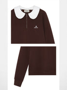 SHUSHUTONG Oversized Doll Collar Sweatshirt in Brown - Detail