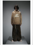 LOSTCTRL Chenille Logo Knit Hoodie in Khaki - On Male Model